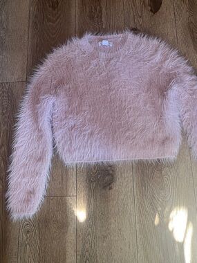 Velvet Pale Pink Fuzzy Crewneck Sweater